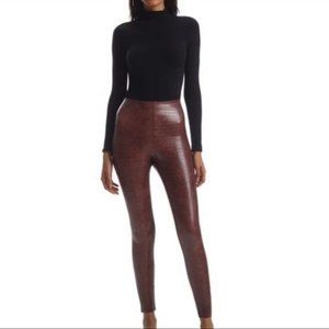NWT 7 For All Mankind Brown Faux Crocodile Leather High Waist Leggings